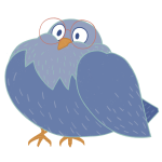 Logo du site de Julie Bandit représentant un pigeon à lunettes