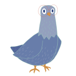 Image du site de Julie Bandit représentant un pigeon à lunettes vers la droite